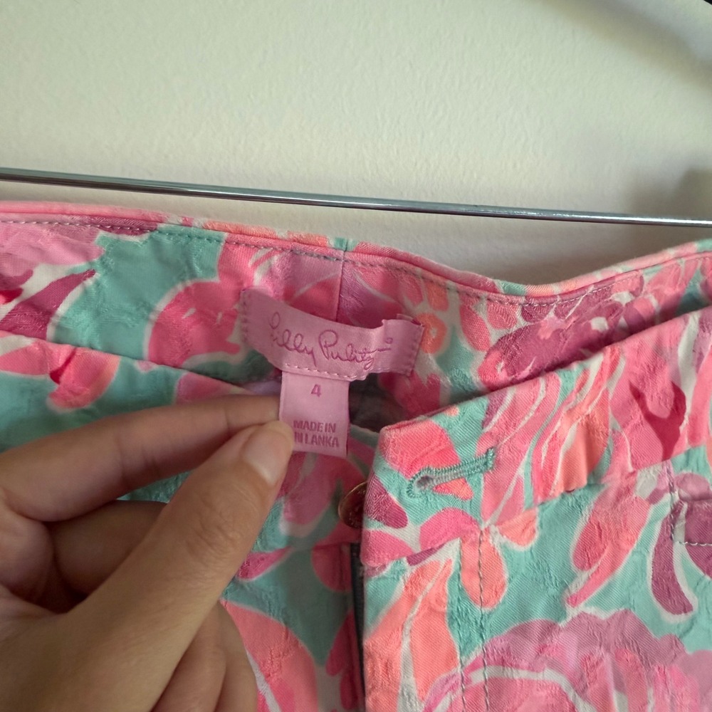 Lilly Pulitzer Kelly Ankle Pants Pink Blue Floral Jacquard Slim Trousers Size 4 - Picture 3 of 4